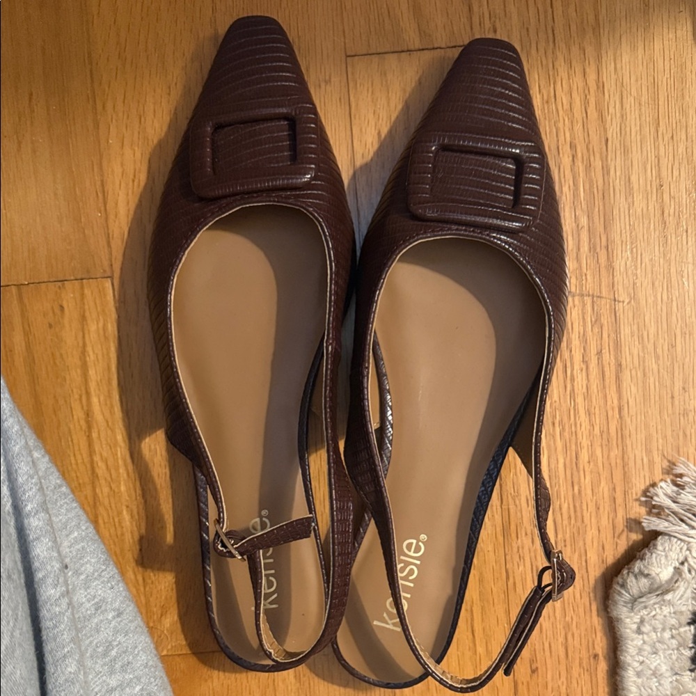 Kensie Dark Brown Textured Slingback Flats
